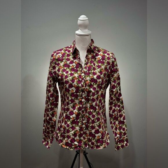 CLEARANCE! Floral Lands’ End No-Iron Supima Button Down Size 6 EUC - Picture 1 of 5
